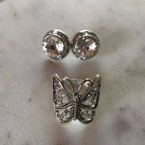 Stud earrings and ring